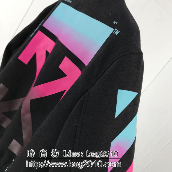 OW18FW 藍紫漸變色 羊毛呢面料 超級厚實 保暖夾克棒球服 開模訂制原版四合扣 修身版型 情侶款 ydi2584
